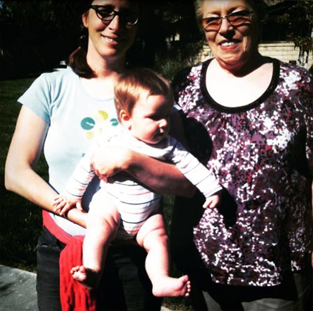 Laura Veirs with her son Tennessee and legendary bassist Carol Kaye, also a mother musician and mentor of Laura's. Photo: Alex Guy